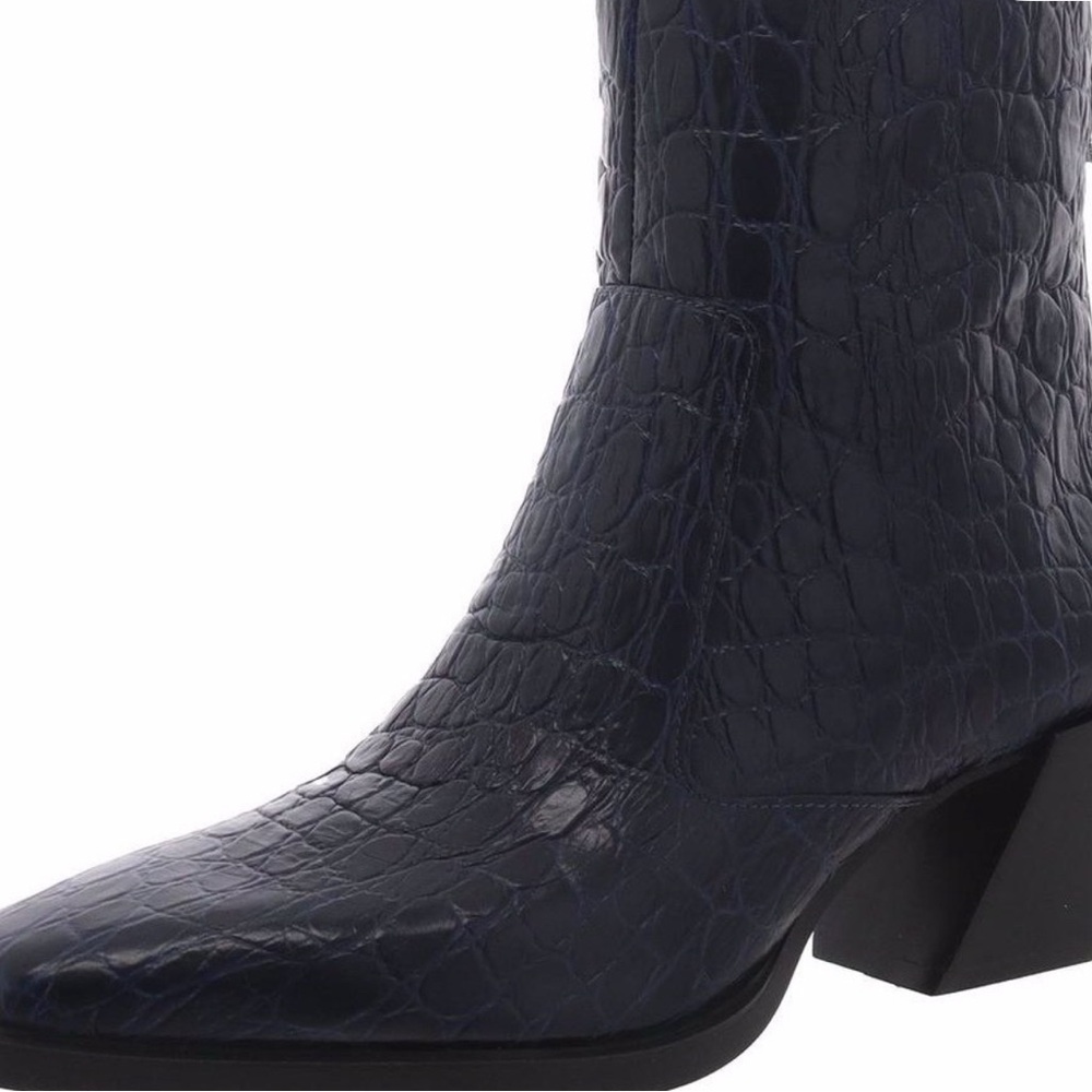 Vince Camuto Navy Croc-Embossed Ankle Booties
